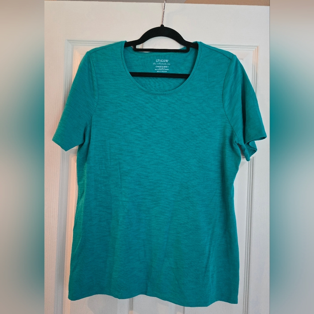 Chico's Turquoise Short Sleeve Ultimate Tee, Size M